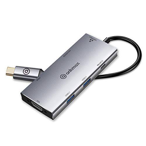 USB C 허브 Ankmax P831HGS 8in1 USB 타입 C 어댑터 with 4K HDMI, VGA, 1Gbps RJ45 랜포트 Port, 2 USB 3.1, PD 충전 Port, SD/ TF 카드 리더,리더기 for 맥북/ 프로/ Air，iPad 프로 and 타입 C 윈도우 노트북
