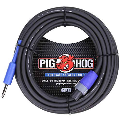 Pig Hog PHSC50S14 하이 퍼포먼스 14 Gauge 9.2mm speakON to 1/ 4 스피커 케이블, 50 Feet