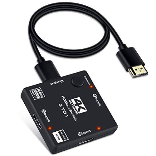 4K@60Hz 3 in 1 Out HDMI Switch, NEWCARE 3-Port 3x1 HDMI 변환기, 지지,보호 HDR 10, HDMI 2.0, HDCP2.2, RGB 8:8:8 for 맥 프로/ PS3/ PS4/ 애플 TV/ Roku/ Blu-Ray/ DVD/ 엑스박스 360 with HDMI 케이블