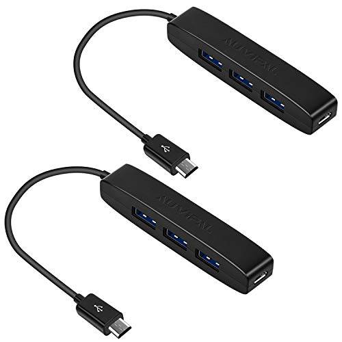 AuviPal 3-Port Micro USB OTG 허브 어댑터 (3 USB Ports+  파워 Port) for TV 스틱 4K, 플레이스테이션 클래식, 라즈베리 파이 Zero, Sega Genesis 미니, S/ NES 클래식 미니 and More - 2 팩