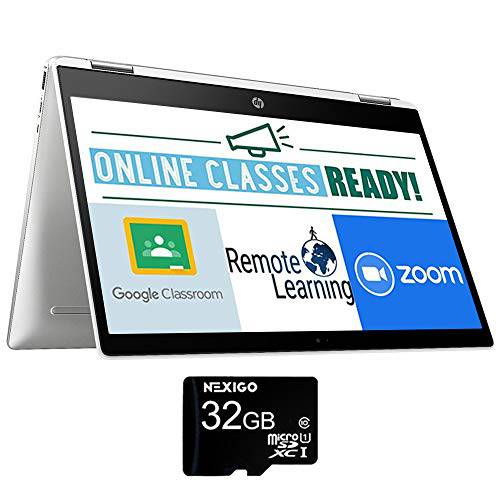 2020 HP Chromebook 14 Inch 터치스크린 2-in-1 노트북, Intel Celeron N4000 up to 2.6 GHz, 4GB LPDDR4 Ram, 32GB eMMC, 블루투스, 웹캠, Chrome OS+ NexiGo 32GB 마이크로SD 카드 번들,묶음