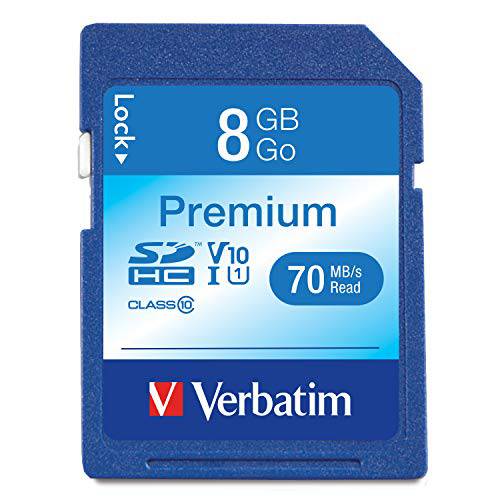 Verbatim 8GB 프리미엄 SDHC 메모리 카드, UHS-I V10 U1 Class 10, 블루 (96318)