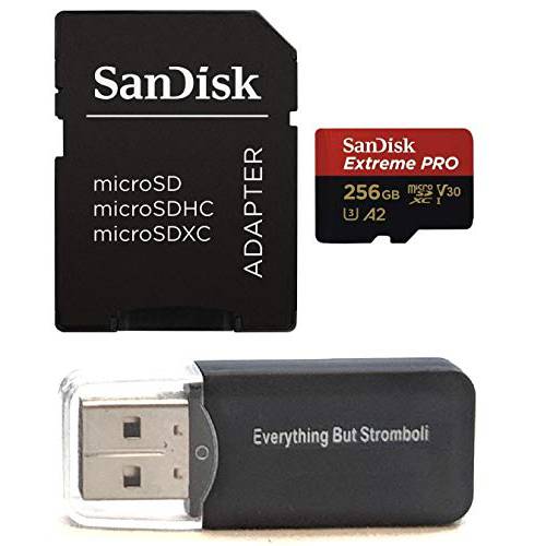 SanDisk 256GB 마이크로 SDXC 메모리 카드 익스트림 프로 Works 고프로 히어로 8 블랙, 맥스 360 액션 캠 U3 V30 4K Class 10 (SDSDQXCZ-256G-GN6MA) 번들,묶음 1 Everything But 스트롬볼리 마이크로SD 카드 리더, 리더기
