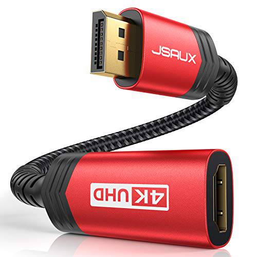 4K 60Hz DisplayPort,DP to HDMI 어댑터 케이블, JSAUX [ 나일론 Braided, 알루미늄 쉘] DP 디스플레이 포트 to HDMI 어댑터 Male to Female 모니터, TV, 컴퓨터, 노트북, 그래픽/ 비디오 Card(Red)