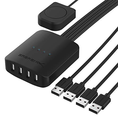 Sabrent USB 2.0 셰어링 스위치 up to 4 컴퓨터 and Peripherals LED 디바이스 인디케이터 ( USB-USS4)
