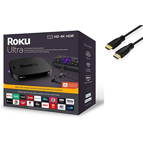 Roku 울트라 스트리밍미디어플레이어, 셋탑박스, 셋톱박스 4K/ HD/ HDR | 프리미엄 JBL 헤드폰, 헤드셋 | 강화 음성 리모컨 TV Controls and Shortcuts | HDMI, 이더넷, and 마이크로 SD 포트 | 4K HDMI 케이블 번들,묶음