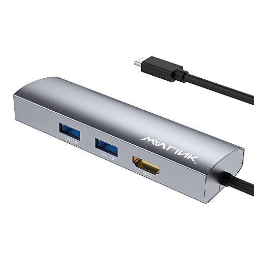 USB C 허브 HDMI 어댑터, WAVLINK 4-in-1 알루미늄 USB C 미니 도크 4K HDMI 출력, 기가비트 이더넷, 2 USB 3.0 Ports.Plug and 플레이, 호환가능한 Mac OS, 윈도우 and More
