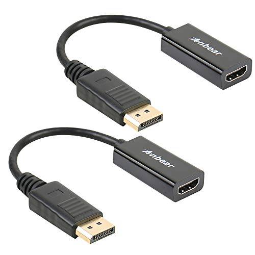 디스플레이 포트 to HDMI 어댑터, Anbear DisplayPort,DP, DP to HDMI Cable(Male to Female) DisplayPort,DP Enabled 데스크탑 and 노트북 Connect to HDMI Displays(2 팩)