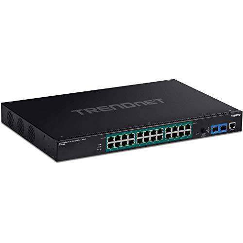 TRENDnet 26-Port 산업용 기가비트 L2 Managed PoE+ 스위치, TI-RP262i, 1U 19” 랙마운트, 24 x 기가비트 PoE+ 포트, 2 x SFP 슬롯 (100/ 1000Base-FX), IP30, Vlan, QoS, 685W PoE 파워 예산, 팬리스