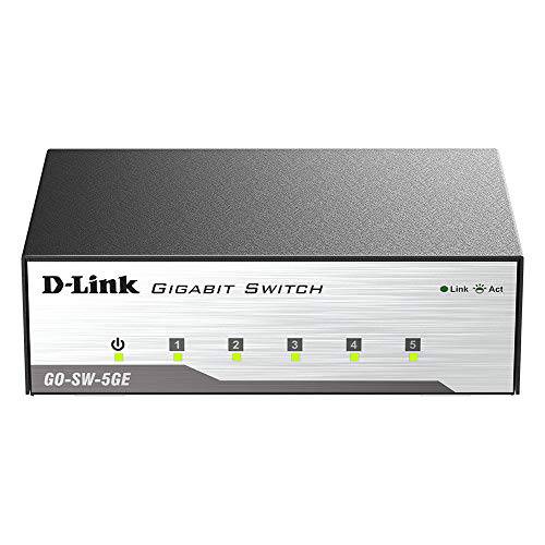 D-Link  이더넷 스위치, 5 포트 Unmanaged 기가비트 메탈 팬리스 데스크탑 플러그 n 플레이 (GO-SW-5GE), 블랙