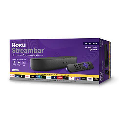 Roku Streambar | 4K/ HD/ HDR 스트리밍미디어플레이어, 셋탑박스, 셋톱박스&  프리미엄 오디오,  올인원, 포함 Roku  음성 리모컨, 출시 2020