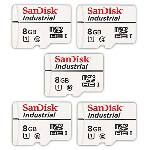 SanDisk  산업용 8GB 마이크로 SD 메모리 카드 Class 10 UHS-I MicroSDHC (벌크, 대용량 5 팩) in 케이스 (SDSDQAF3-008G-I) 번들,묶음 (1) Everything But 스트롬볼리 카드 리더, 리더기
