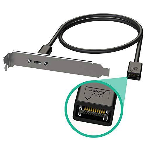 LINKUP - USB-C 타입 패널 케이블 마운트 메인보드 Header 연장 어댑터 | 내장 3.1 10G 세대 2 20-Pin A-Key Male 커버 to USBC Female 커넥터 PCI 브라켓 - 80CM