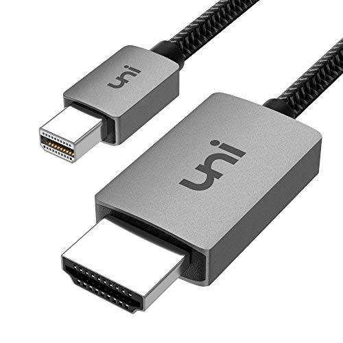미니디스플레이포트,  미니 DP to HDMI 케이블 4K& 6ft, uni  미니 DP (썬더볼트) to HDMI 케이블 호환가능한 맥북 에어/ 프로, 아이맥, 마이크로소프트 서피스 프로/ 노트북, ThinkPad Helix, 모니터, 프로젝터, More - 그레이