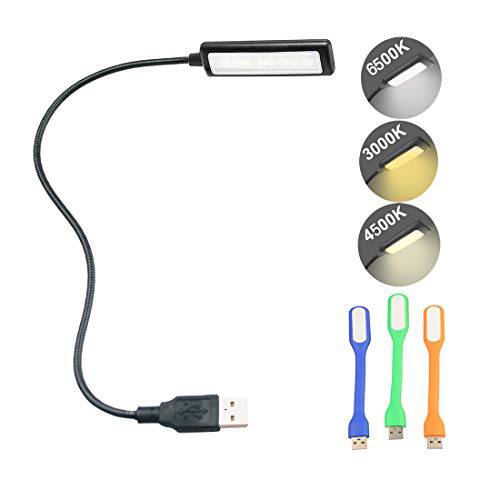 USB 독서 라이트, 노트북 라이트, 키보드 라이트 컴퓨터 조절가능 구즈넥, 3 컬러 x 3 밝기 USB 램프/ 1pc+ 3pcs 미니 LED 라이트 (1+ 3)