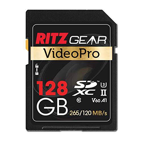 Ritz Gear  익스트림 퍼포먼스 비디오 프로 128GB 4K 8K 울트라 HD SDXC U3 V60 A1 메모리 카드 (Read 265mb/ s 120mb/ s Write)