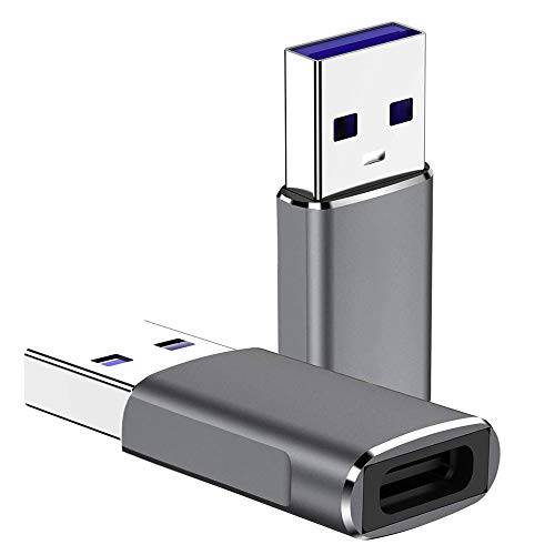 USB C Female to USB 3.1 Male Adapter(2 팩), QCEs  알루미늄 USB 3.1 세대 5Gbps Double-Sided Built-in IC USB A to 타입 C 커넥터, 호환가능한 아이폰 12 11 프로 맥스, 아이패드 2018, Type-C 이어폰/ 허브