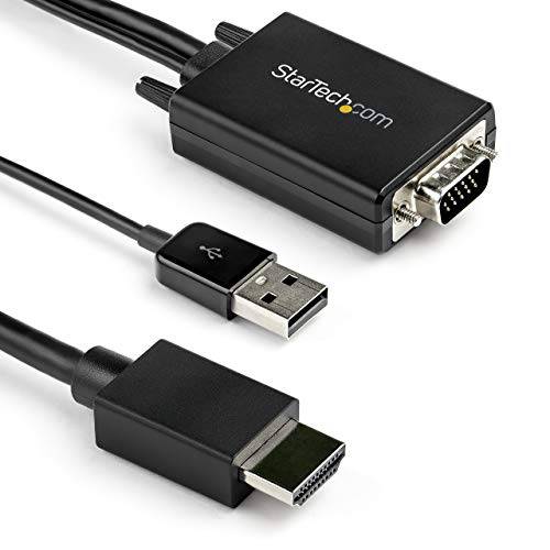 StarTech .com 2m VGA to HDMI 컨버터, 변환기 케이블 USB 오디오 지원&  파워 - 아날로그 to 디지털 비디오 어댑터 케이블 to 연결 a VGA PC to HDMI 디스플레이 - 1080p Male to Male 모니터 케이블 (VGA2HDMM2M)