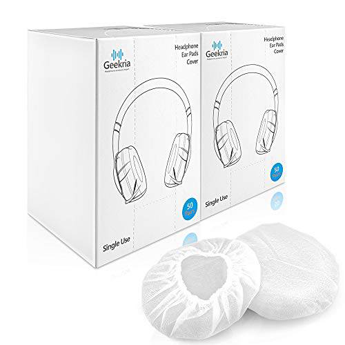 Geekria 100 쌍 일회용 헤드폰 커버 디스펜서 박스, 신축성 Sanitary 이어 패드 커버, 위생 이어 쿠션 보호 Medium-Sized 이어폰 (50 쌍/ 박스, 2 Boxes)