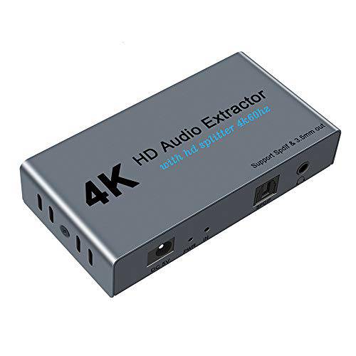 4K HDMI 분배기 1 in 2 Out HDMI to 광학 HDMI분배기, 모니터분배기 지원 4K 3D HD 1080P 3.5mm 스테레오 오디오 컨버터, 변환기 어댑터