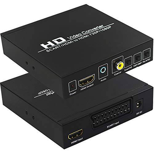 SCART to HDMI, TAIPOXUN Scart 컨버터, 변환기 비디오 오디오 박스, HD 비디오 컨버터, 변환기 Scart to HDMI 어댑터 PAL/ NTSC 비디오 스케일러, 1080P/ 720P 지원 HDMI, 3.5mm 동축, Coaxial,COAX 오디오 Out TV and DVD 플레이어