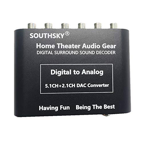 SOUTHSKY 5.1 오디오 Rush 디지털 사운드 디코더 컨버터, 변환기 - 광학 SPDIF, 동축, Coaxial,COAX to 5.1CH 아날로그 오디오 (6RCA 출력)