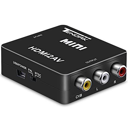 HDMI to RCA 비디오 컨버터, 변환기, Tendak 1080P HDMI to AV 3RCA CVBs 컴포지트, Composite 비디오 오디오 컨버터, 변환기 어댑터 지지 PAL/ NTSC PC 노트북 엑스박스 PS4 PS3 TV STB VHS VCR 카메라 DVD (블랙)