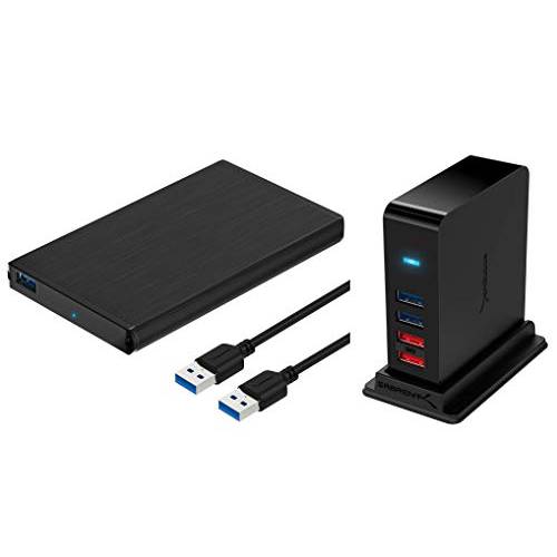Sabrent 울트라 슬림 USB 3.0 to 2.5-Inch SATA 외장 알루미늄 하드디스크 인클로저+ 7 포트 USB 3.0 허브+ 2 충전 포트 12V/ 4A 파워 어댑터