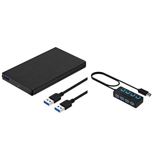 Sabrent 울트라 슬림 USB 3.0 to 2.5-Inch SATA 외장 알루미늄 하드디스크 인클로저+ 4-Port USB 3.0 허브 개인 LED 파워 스위치