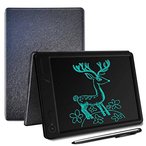 KURATU LCD 필기 태블릿, 태블릿PC, 가죽 보호 케이스 실크 패턴, is The Most high-end Gift，10-inch 전자제품 드로잉 보드 디지털 글씨쓰기 패드 두들 Board，School or 사무실,오피스 (Black-Pl