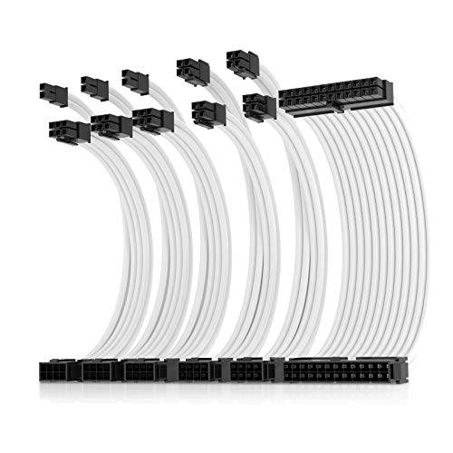 Asiahorse 파워 서플라이 Sleeved 케이블 파워 서플라이 연장 케이블 와이어 키트 1x24-PIN/ 2x8-PORT (4+ 4) M/ B, 3x8-PORT (6+ 2) PCI-E 30cm Length Combs(Dual EPS 화이트)