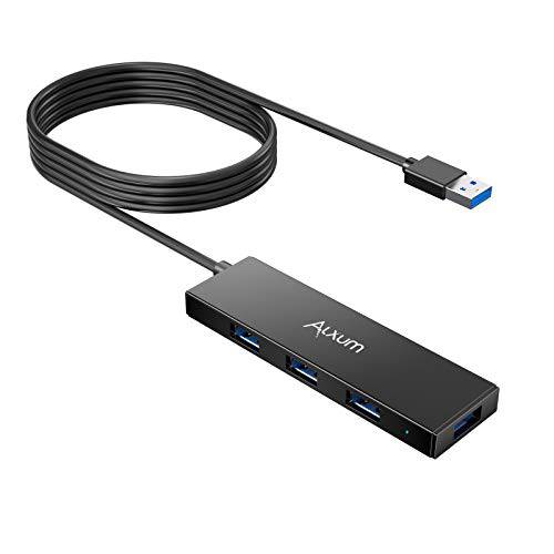 Alxum USB 3.0 연장 허브 4-Port, USB 허브 롱 케이블 4ft MicroB 파워 포트, USB 데이터 허브 데스크탑 PC, 맥북, Mac 미니, 아이맥 프로, 서피스 프로, XPS,  플래시드라이브, 휴대용 HDD, 프린터 -블랙