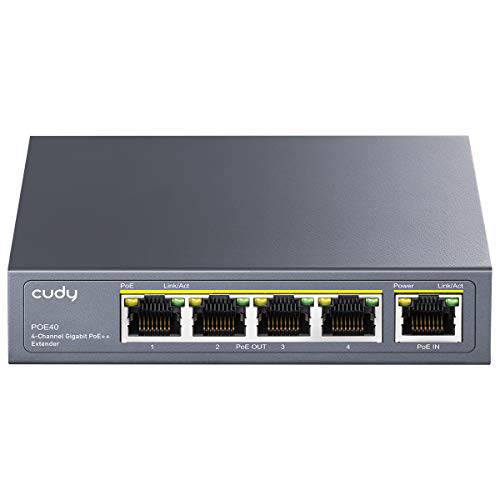 Cudy 4 포트 기가비트 PoE 확장기, 10/ 100/ 1000Mbps, 4 채널 PoE 리피터, PoE 앰프, PoE 부스터, Wall-Mount, Comply IEEE 802.3bt, 802.3at，802.3af, Not 지원 패시브 PoE, 플러그 and 플레이