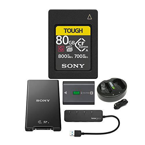 Sony CFexpress 타입 A 80GB 메모리 카드 Sony MRWG2 CFexpress 타입 A/ SD 메모리 카드 리더, 리더기, Sony Z-Series NP-FZ100, Knox 기어 4 포트 USB 3.0 허브 and 듀얼 충전기 FZ100 번들,묶음 (5 아이템)