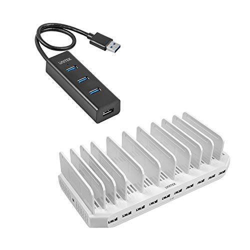 [번들,묶음] 4- 포트 USB 3.0 허브 롱 케이블 48-inch 마이크로 USB 충전 포트& 0- 포트 USB 충전기 다양한 디바이스 SmartIC Tech
