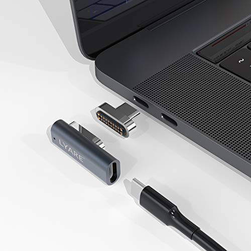 자석 USB C 어댑터, LYARE 20Pins 타입 C 커넥터, 지원 PD 100W 충전, USB C 3.1 10Gbps 데이터 전송, 4K@60Hz 비디오 출력 호환가능한 맥북 프로/ 에어 2018-2020&  스마트폰 (그레이)