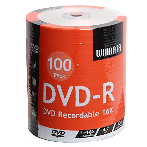 Windata DVD-R 원형 100 팩 16x 4.7GB/ 120 Minute 공백 데이터 기록가능 미디어 - 100-Pack 수축 랩