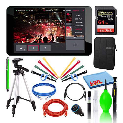 YoloLiv YoloBox 휴대용 Multi-Camera 라이브 스트리밍 스튜디오 디바이스 번들,묶음 SanDisk 64GB 익스트림 프로 메모리 카드+  랜선, 랜 케이블+ HDMI 케이블+  케이블 머리고정+  태블릿, 태블릿PC 슬리브+  클리닝 키트+ More