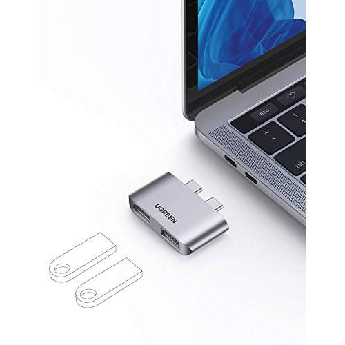 UGREEN USB C to USB 어댑터, 썬더볼트 3 to 듀얼 USB 3.0 허브 호환가능한 맥북 에어 M1 2020 2019 2018, 맥북 프로 M1 2019 2018 2017
