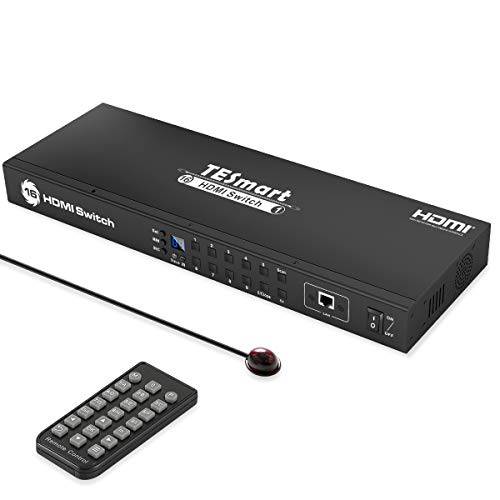 TESmart 16 포트 HDMI 스위치 4K  리모컨, 16x1 HDMI 스위치 지원 4K@30Hz UHD 1080p@60Hz HDCP 1.4 호환가능한 HDTV DVD 엑스박스 PS4 애플 Roku TV 매트