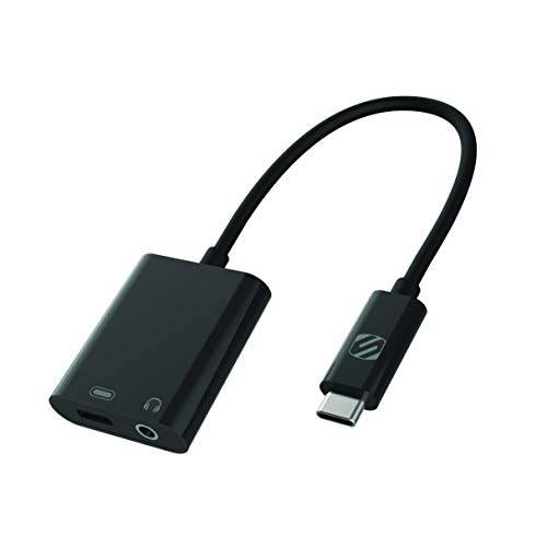 SCOSCHE CAAP StrikeLine USB Type-C 헤드폰 어댑터 Female 3.5mm Aux 입력 and USB-C 충전 포트 휴대용 and 음악 디바이스, 블랙