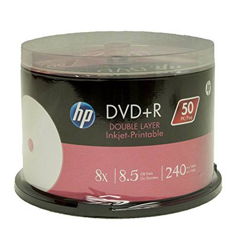 Hp DVD+ R Dl 더블 레이어 8X 8.5Gb 화이트 잉크젯 인쇄가능 50 팩 in Spindle