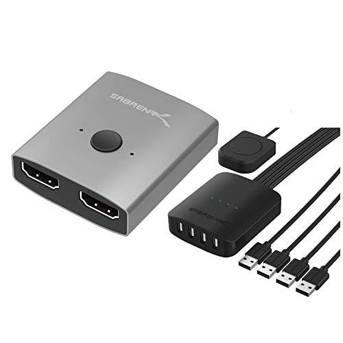 Sabrent 2-Port 4K 듀얼 HDMI 셰어링 스위치+ USB 2.0 셰어링 스위치 up to 4 컴퓨터 and 주변기기 LED 디바이스 인디케이터