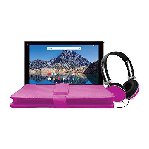 Ematic 10-Inch 안드로이드 7.1 (Nougat), Quad-Core 16GB 태블릿, 태블릿PC 폴리오 케이스 and 헤드폰,헤드셋, 핑크