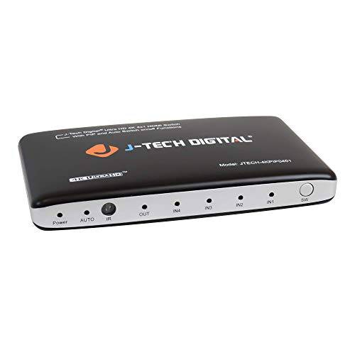 J-Tech Digital 4K@30Hz 4-Port HDMI 스위치 PIP, IR 리모컨, HDCP1.4, Auto-Switch on/ off, Control4 드라이버 [JTECH-4KPIP0401]