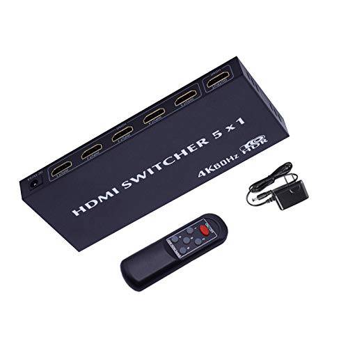 HDMI 스위치 4K HDMI 분배기 - HBAVLINK  메탈 케이스 4K 60Hz HDMI 2.0 변환기 5 in 1 Out 셀렉터 박스 IR 리모컨 지원 오토 스위치 HDCP 2.2, 풀 HD, 3D, HDR