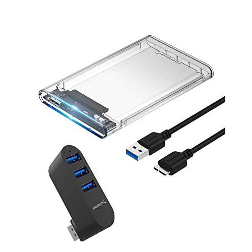 SABRENT 2.5-Inch SATA to USB 3.0 Tool-Free 클리어 외장 하드디스크 인클로저+ 프리미엄 3-Port 알루미늄 미니 USB 3.0 허브