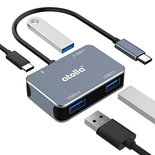 atolla USB C 허브  알루미늄 4-in-1 USB C 어댑터 3 USB 3.0 포트& 60W 파워 Delivery Port 맥북 프로/ 에어, 아이패드 프로, 크롬북, Dell and More