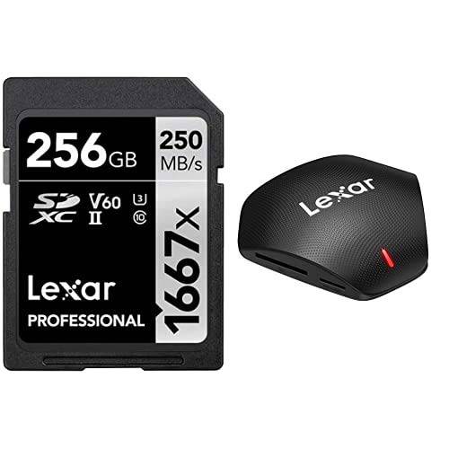 Lexar  프로페셔널 (LSD256CBNA1667) 1667X 256GB SDXC Uhs-II/ U3 카드 블랙+ Multi-Card 3-in-1 USB 3.1 리더, 리더기