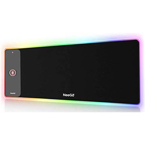 NEEGO RGB 게이밍 마우스 패드, LED 소프트 라지 마우스패드 Ajdustable 라이트닝, 스마트 메모리 기능, 무선 충전, Anti-Slip 러버 베이스, 컴퓨터 키보드 마우스 매트 31.5 x 12 인치
